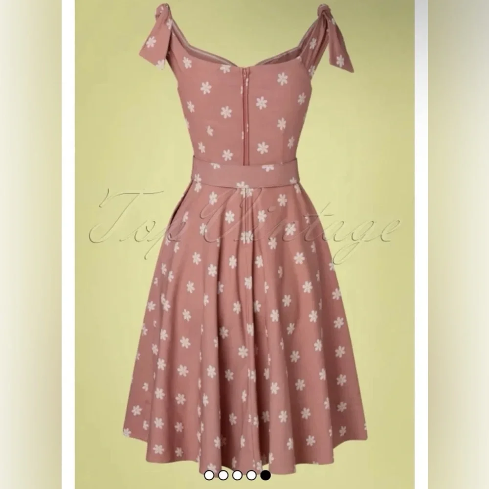 Unique Vintage 50s Prairie Daisy Swing Dress in Powder Pink, Size Large, NWT! - Picture 7 of 16